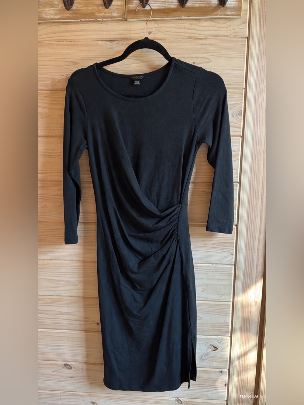 Ann Taylor Black Long-Sleeve Ruched Side Dress